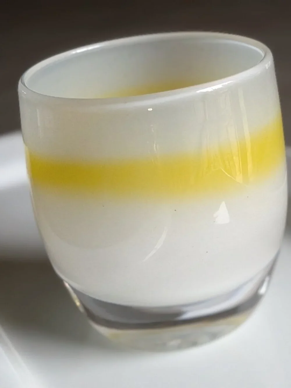 White/Yellow Glassbaby Votive Candle Holder